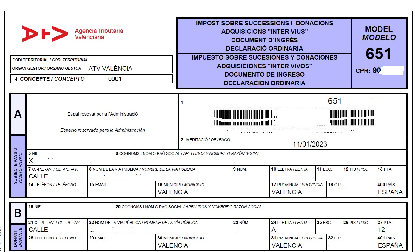 ejemplo liquidación impuesto donaciones en la comunidad valenciana