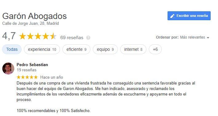 reseñas de clientes en google garon abogados